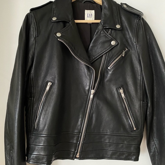 [SOLD] GAP Side Tide Black Moto Biker Leather Jacket - Picture 2 of 11